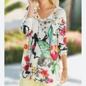 Soft Surroundings Fiore Floral Watercolor V-Neck Tunic Top